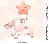 cute doodle cow baby shower... | Shutterstock .eps vector #1999643624