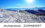 Small photo of Blue Ridge Mountains in Snow. Spectacular view at Max Patch, North Carolina and Tennessee. Asheville. Great Smoky Mountains. Appalachian trails.