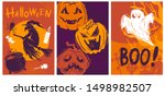 halloween spooky posters hand... | Shutterstock . vector #1498982507