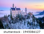 Beautiful Neuschwanstein castle, the main touristic landmark in Bavaria, in a winter day morning light, Germany