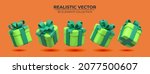 set of realistic green gifts... | Shutterstock .eps vector #2077500607