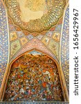 Small photo of Persepolis, Iran - April 13, 2019: Fresco representing the battle of Karnal in 1756, Chehel Sotoun, Esfahan, Iran