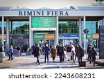 Small photo of People at the entrance to Rimini Fiera, during Ecomondo the trade fair for ecological transition and new models of circular economy. Rimini, Italy - November 2022