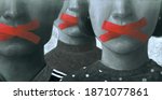Political art, Concept idea of free speech freedom of expression and censored, surreal painting, portrait illustration , conceptual artwork illustration	
