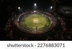 Small photo of Lahore, Pakistan - March 18, 2023: Qaddafi Stadium's aerial view during Pakistan Super League match with the crowd at night.