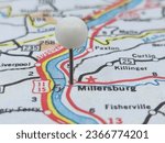 White tack on vintage map of Millersburg, Pennsylvania.