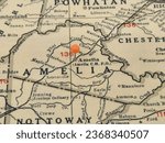 Small photo of Amelia County, Virginia vintage map marked by an orange tack.