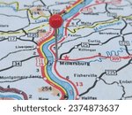 Red tack on vintage map of Millersburg, Pennsylvania.