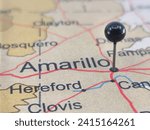 Small photo of Amarillo, Texas marked by a black map tack. The City of Amarillo is the county seat of Potter County, TX.