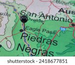 Small photo of Eagle Pass, Texas marked by a black map tack. The City of Eagle Pass is the county seat of Maverick County, TX.