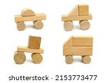 Four Wooden Toy Cars. Isolated...