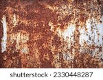 Corroded metal background. Rusted white painted metal wall. Rusty metal background with streaks of rust. Rust stains. The metal surface rusted spots. Rystycorrosion.	                   
