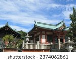 Small photo of The panoramic view of the buildings of the Japanese shrine. Ko-shrine, Kurashiki City, Okayama pref.