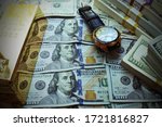 Small photo of Abundance & Affluence With Luxury Watch With Stacks Of Hundreds With Gold Bar