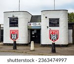 Small photo of Flint north wales UK 16 Sept 2023 Flint football club building and team logo with entrance to bar