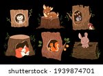 set of 6 cute  adorable forest... | Shutterstock .eps vector #1939874701