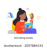 Woman Eats Chips Concept....