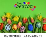 happy easter   painted eggs and ... | Shutterstock . vector #1660135744
