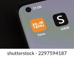Small photo of TEMU and SHEIN apps seen on the screen of smartphone. Temu app and Shein app are chinese budget shopping platforms. Stafford, United Kindom, May 2, 2023