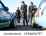 Small photo of Yerevan, Armenia - March 14, 2021: Front areas of two sports BMWs at a drift show