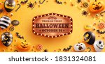 halloween background with cute... | Shutterstock .eps vector #1831324081