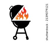 Bbq Grill With Fire Logo Icon...
