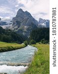 Small photo of The Rychenbach valley provides gorgeous views of the Rosenlaui glacier and the Wetterhorn massif. Swizerland mountain landscapes.