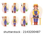 cute gardener girl in overalls... | Shutterstock .eps vector #2143200487