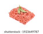 Fresh pork and beef minced meat, garnished with garlic, red pepper and dill.Isolated on a white background.horizontal view