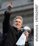 Small photo of Philadelphia - February 8, 2018: Philadelphia Eagles head coach Doug Pederson celebrates the Super Bowl LII win during a parade Feb. 8, 2018, in front of thousands of fans in downtown Philadelphia.