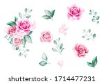 set of watercolor flowers... | Shutterstock . vector #1714477231