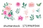 set of watercolor flowers... | Shutterstock . vector #1719969544