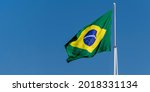 Flag Of Brazil Fluttering In...