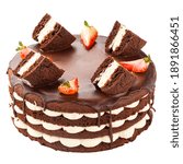 Small photo of Isolated whoopie pie cake with chocolate and strawberries on the white background