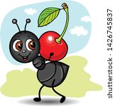 Cute Ant Carrying A Cherry  ...
