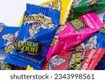 Small photo of Middletown, CT USA - August 7 2023 colorful warhead extreme sour candy on a white background