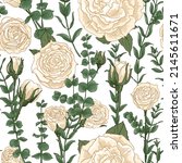 roses pattern flowers white... | Shutterstock .eps vector #2145611671