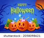 happy halloween with pumpkin... | Shutterstock .eps vector #2058098621