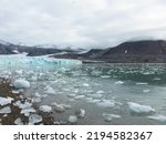 Panorama view of the 14th of July Glacier or the Fjortende Julibreen. Is a beautiful glacier found in northwestern Spitsbergen. Floating Pack Ice in the arctic ocean. Svalbard, Norway