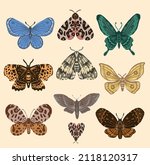  Butterflies Set Vintage Retro...