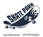 Funny skateboard. Skate park vintage logo. Skateboarding retro emblem. Vector illustration.