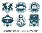 space retro badge with alien... | Shutterstock .eps vector #2018892404