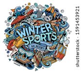 winter sports hand drawn... | Shutterstock .eps vector #1591453921