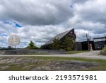 Small photo of Sudbury, Ontario, Canada -2022: Big Nickel at Dynamic Earth science museum. Giant replica of a 1951 Canadian nickel. Interactive science museum owned by Science North, mining heritage theme