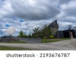 Small photo of Sudbury, Ontario, Canada -2022: Big Nickel at Dynamic Earth science museum. Giant replica of a 1951 Canadian nickel. Interactive science museum owned by Science North, mining heritage theme