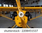 Small photo of Tuskegee, Alabama -2022: Piper Cub at Tuskegee Airmen National Historic Site. Piper J-2 Cub a small, yellow, tandem two-seater airplane, simple in design and operation.
