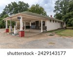 Small photo of Greenwood, Mississippi -Feb 18, 2024: Site of Bryant's Grocery and Meat Market, adjacent gas station, Ben Roy’s Service Station. Where Emmett Till whistled at Carolyn Bryant. Civil Rights touchstone.