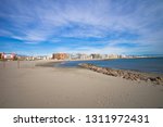 Panoramic view of Palavas-les-Flots from the beach, Languedoc-Roussillon, France