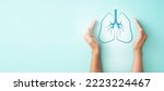 Small photo of hand cover sign symbol of lung for lung disease protection, World Lung Cancer Day, world tuberculosis day or other each about lung health