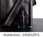Men's travel pack in black - perfume bottle, toothbrush and leather bag